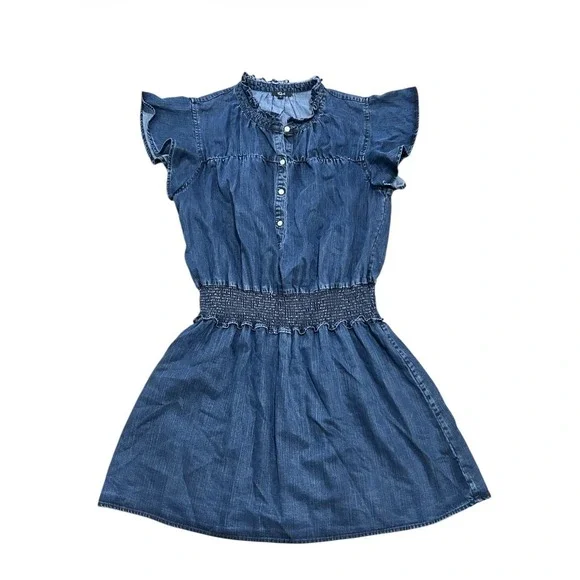 Rails Amina Denim Mini Dress Tencel Dark Wash Smocked Waist L NWOT. Retail $210 - Picture 7 of 11